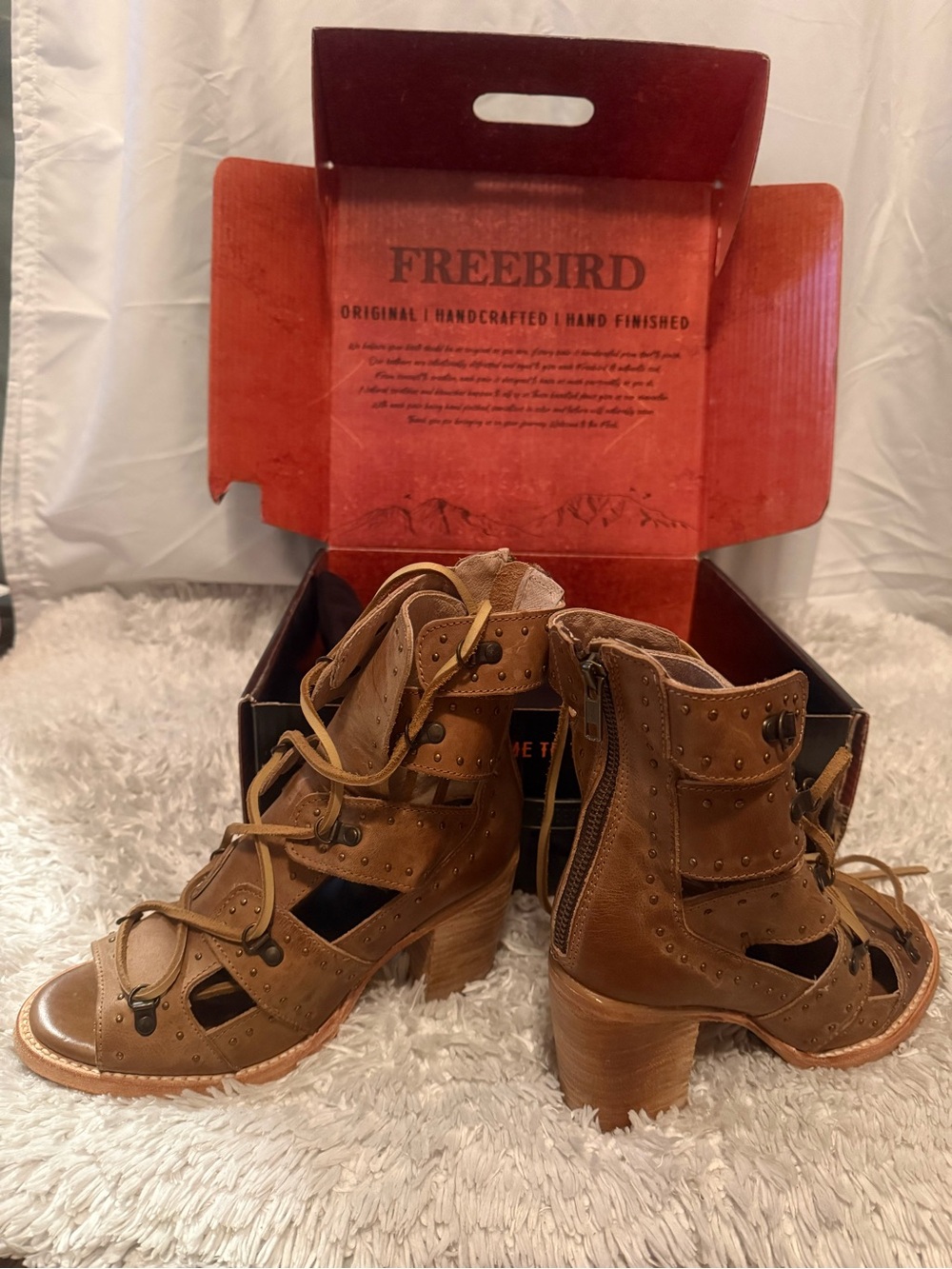 freebird Brown Leather Gladiator Lace-Up Sandals